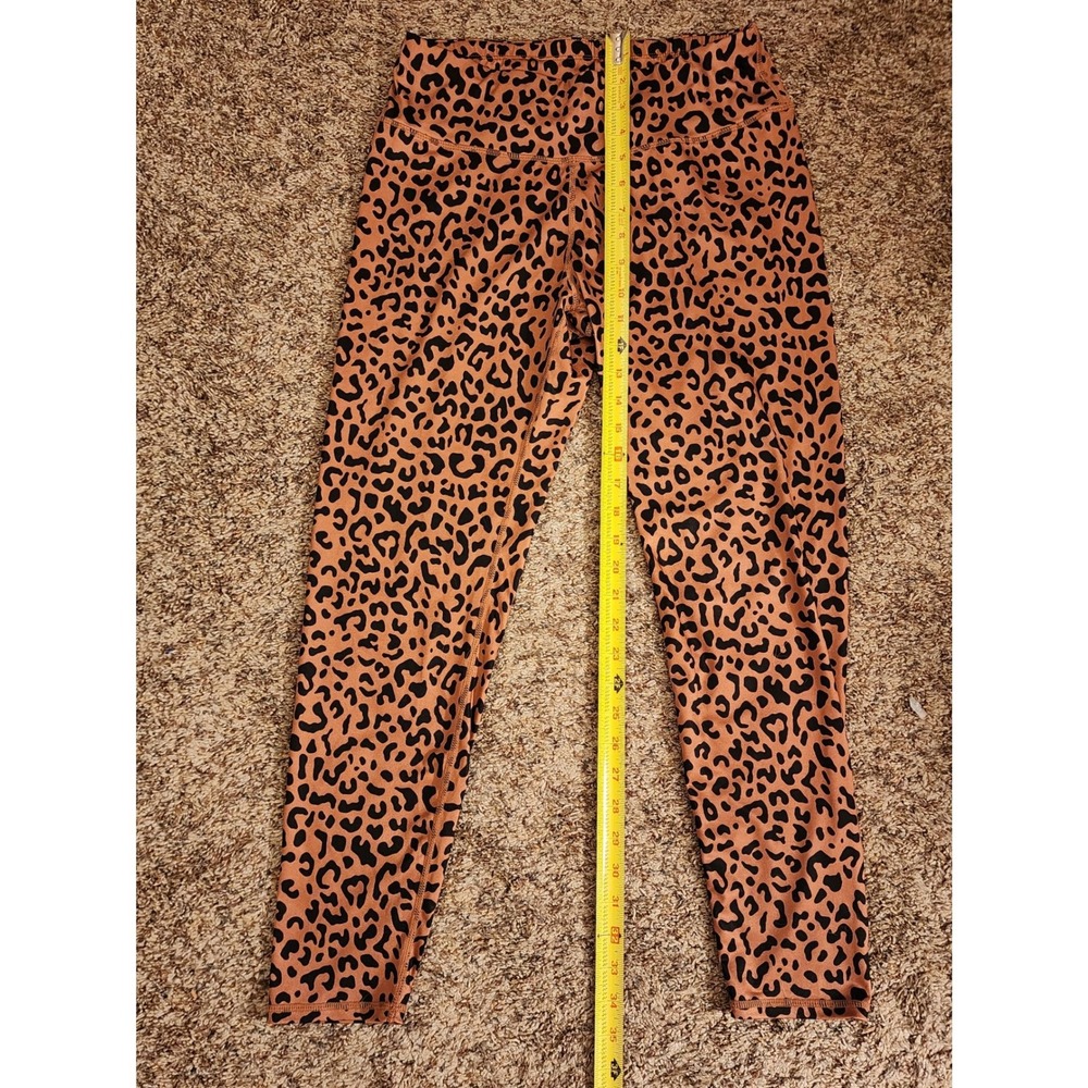 Leopard Print High Waist Leggings XL Tan Black Nylon Spandex Athletic - Picture 2 of 6